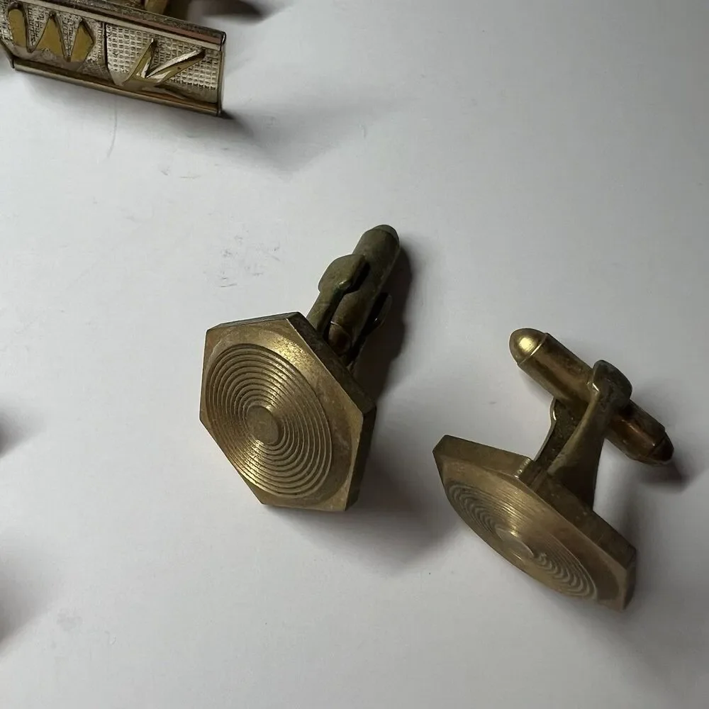 Vintage Mens Jewelry Cufflinks Lot Hickok Pat Marked Brick Red Cabochon Retro